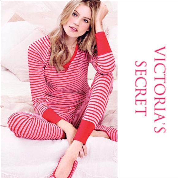 Victoria's Secret Other - Victoria Secret Pink Red Striped Thermal Pajamas